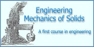 A light blue banner image demonstrating a cantilevered beam. 'Engineering Mechanics of Solids - A first course in engineering' appears as text.